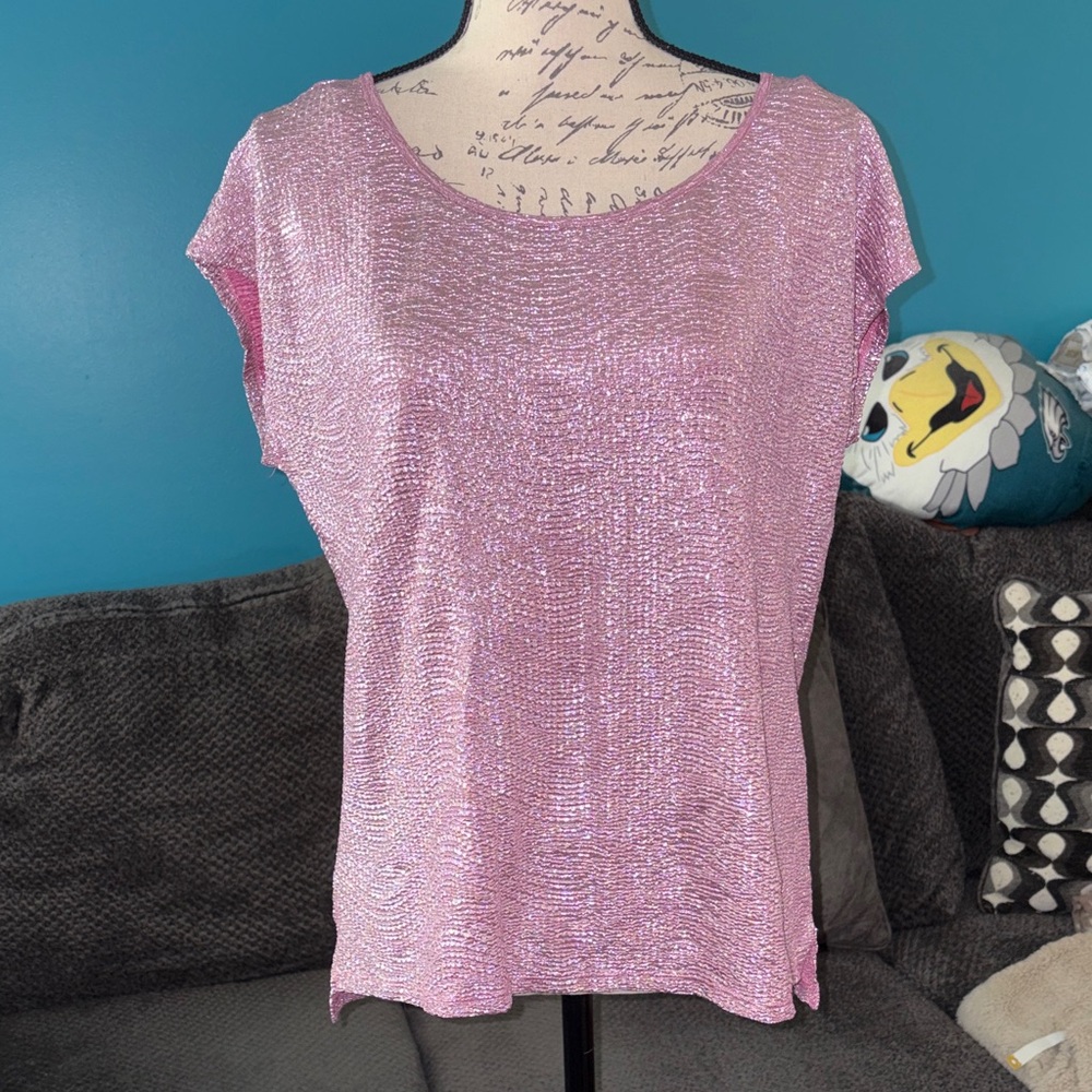 NWT Vintage Candie's pink sparkly metallic top, Large